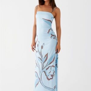 NWT Peppermayo Sky Blue Maxi Dress with Floral Design